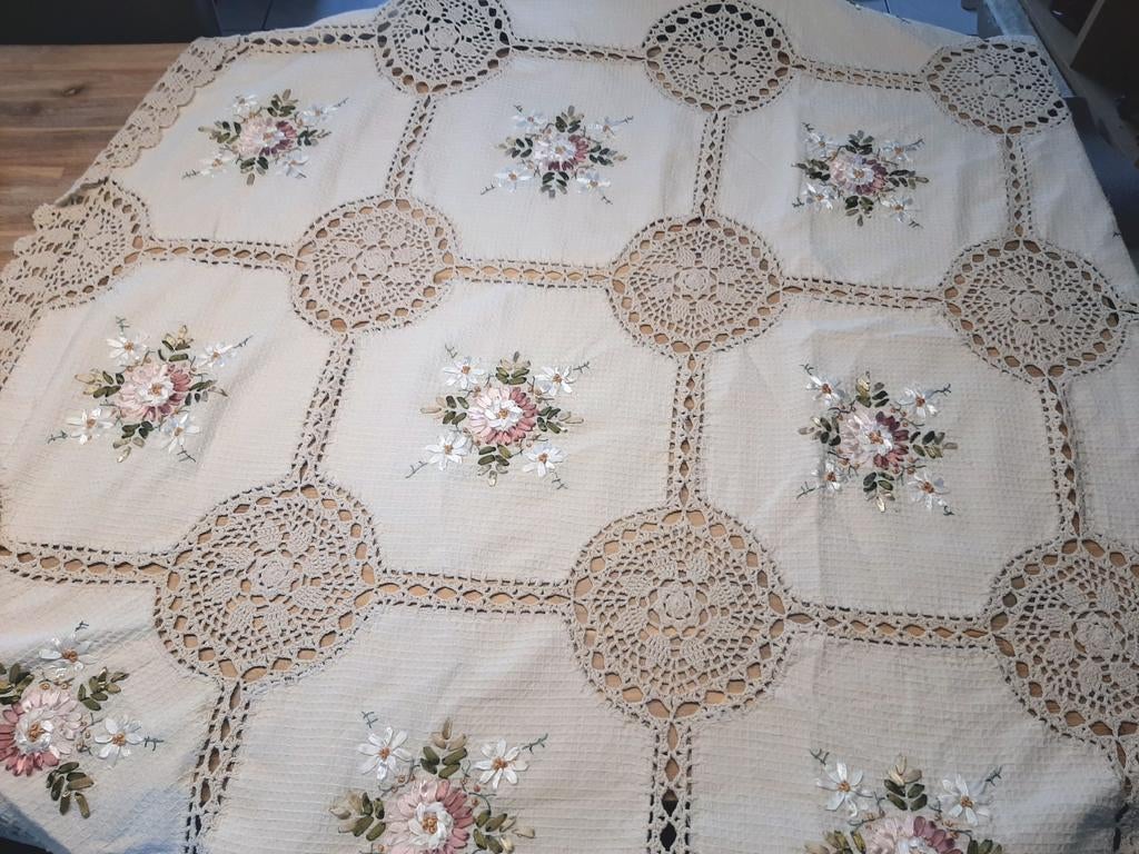 Katoenen rond tafelkleed, diameter 150cm, Ophalen of Verzenden, Gebruikt, Rond, Binnen