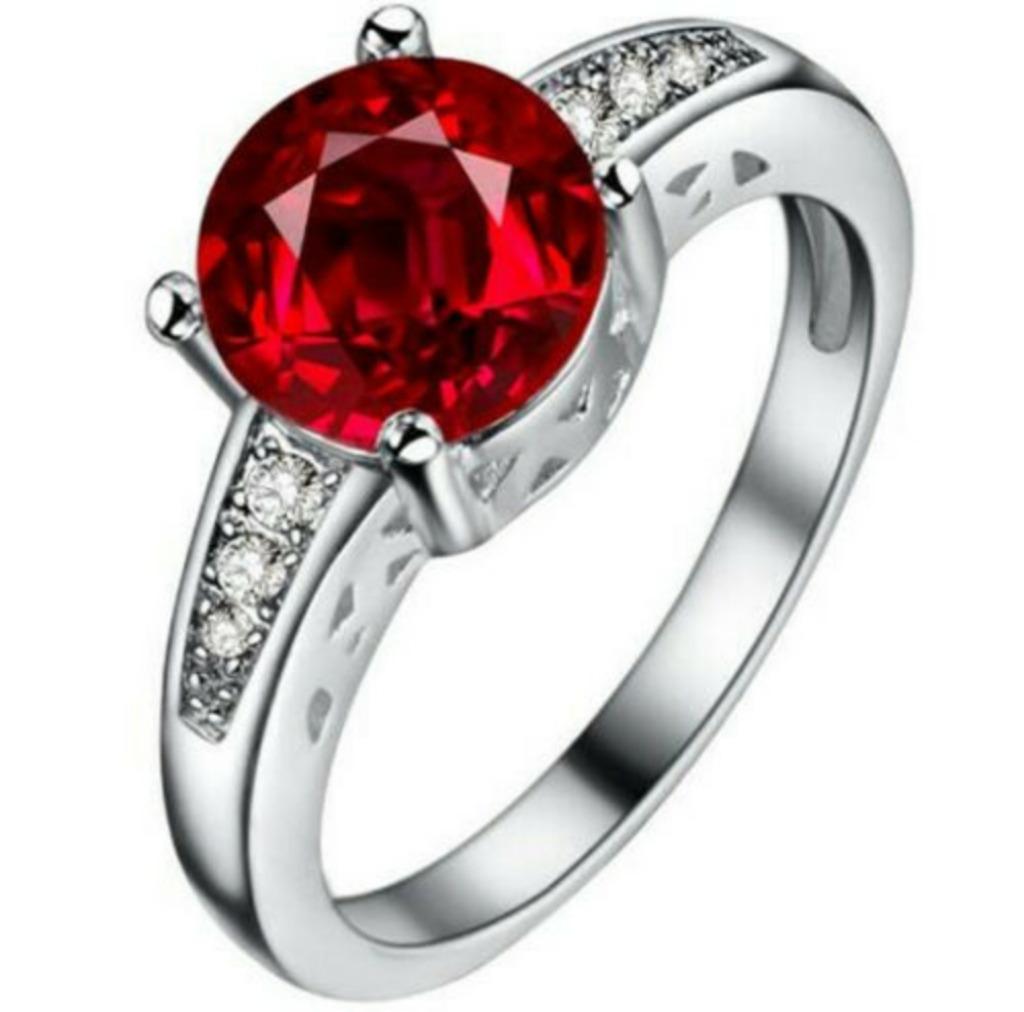 VENTE : Bague en métal argenté avec strass rouges, Bijoux, Sacs & Beauté, Bagues, Neuf, Femme, Plus petit que 17, Rouge, Avec strass
