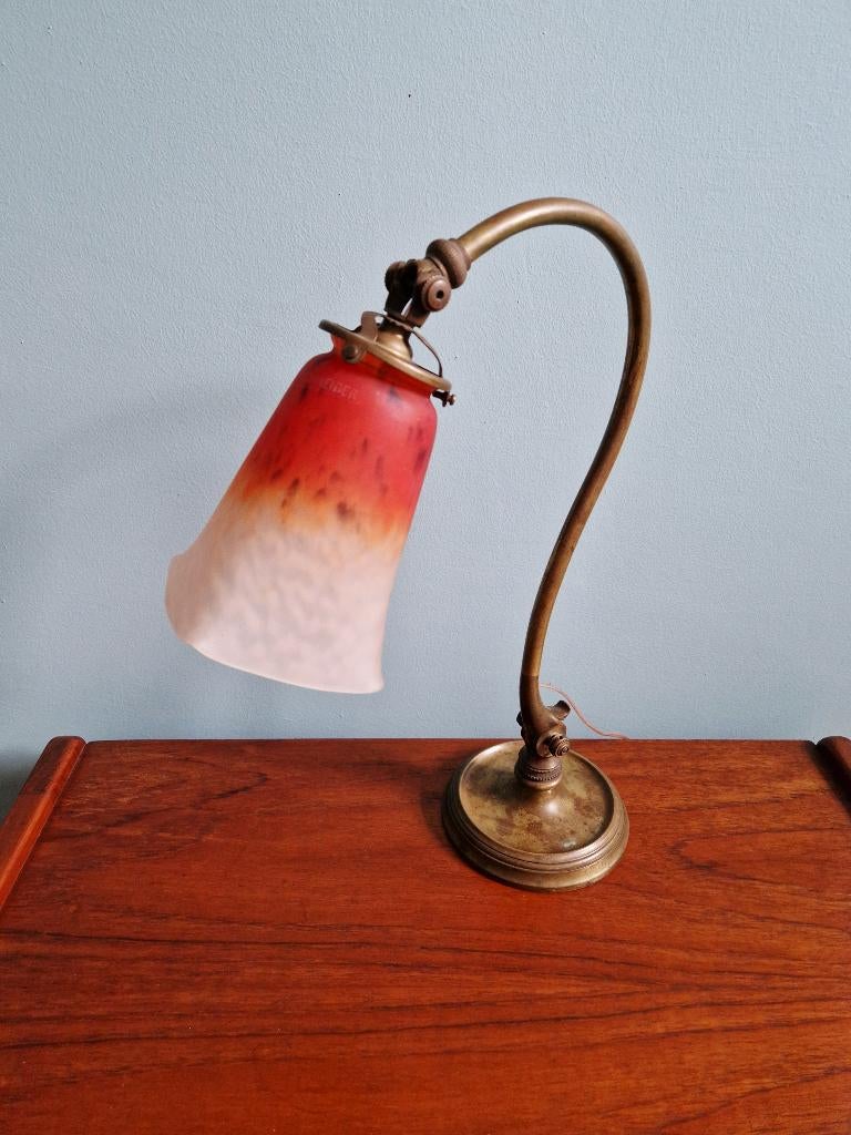 Schneider Art Deco bureaulamp in brons en tulp, 1920, Antiek en Kunst, Ophalen of Verzenden