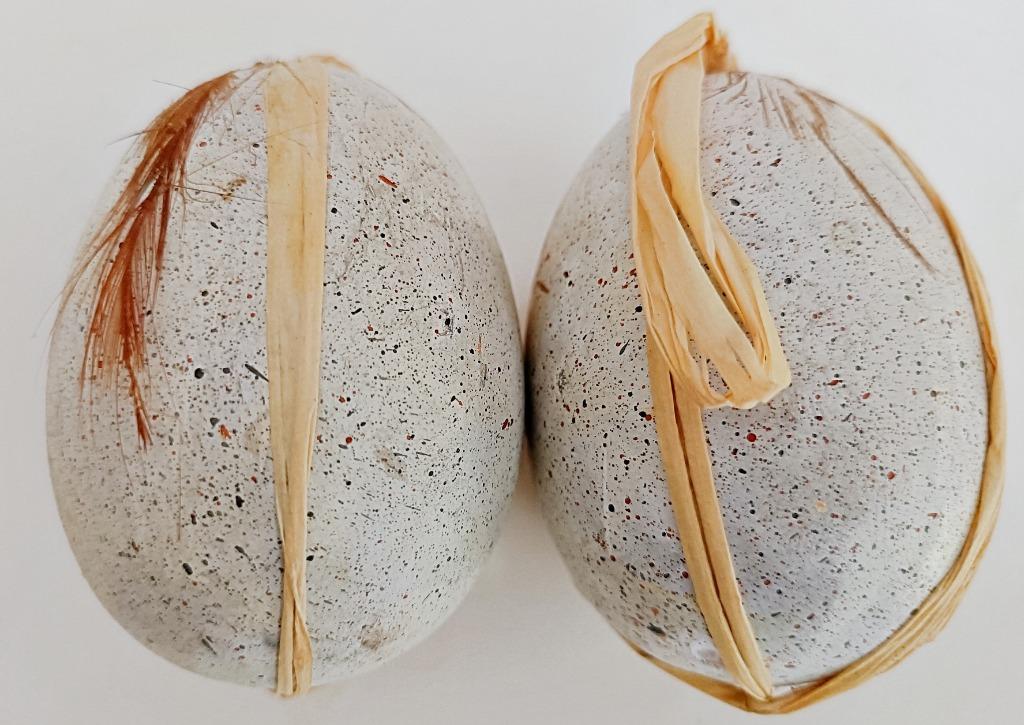 2 oeufs de Pâques avec noeud + plume pour décoration, Enlèvement ou Envoi, Neuf
