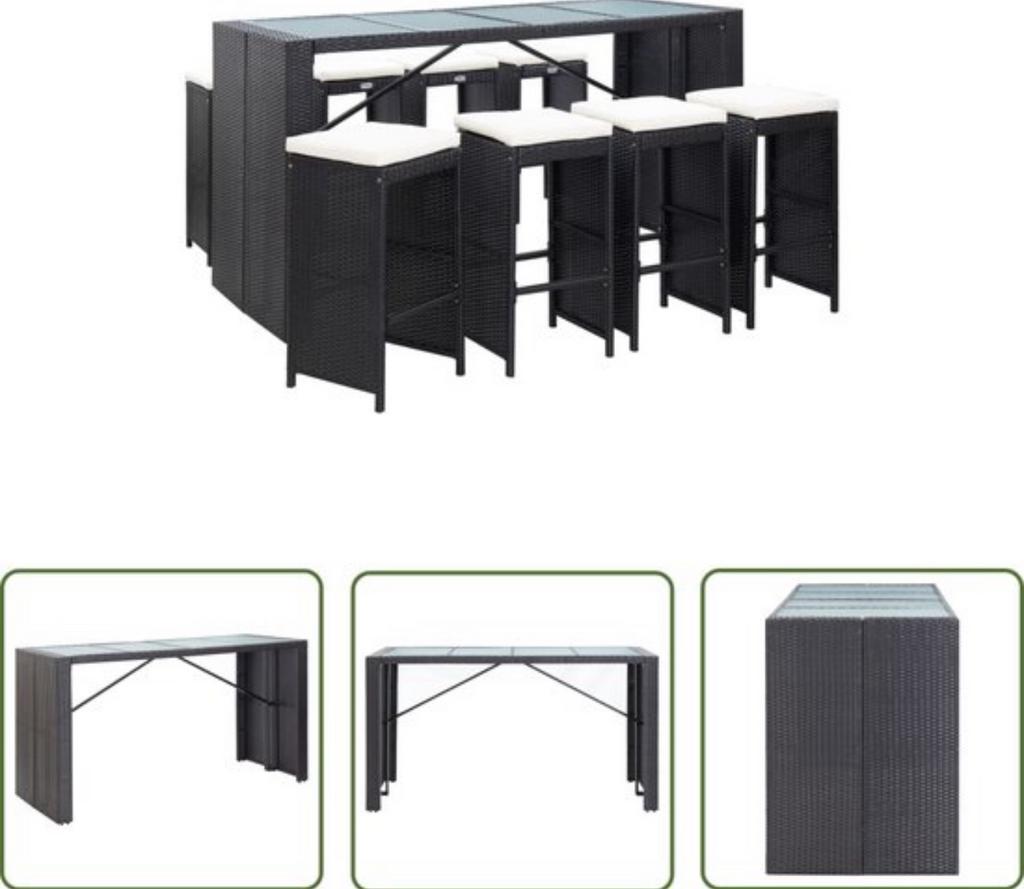 Ensemble de bar de jardin en polyrotin noir (9 pièces), Jardin & Terrasse, Accessoires mobilier de jardin, Utilisé, Enlèvement