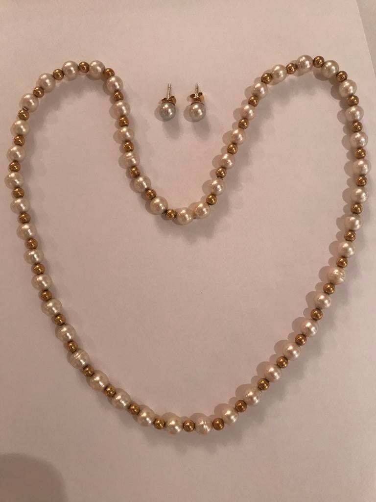 PARELKETTING EN GOUDEN PAREL MET OORBELLEN, Goud, Goud