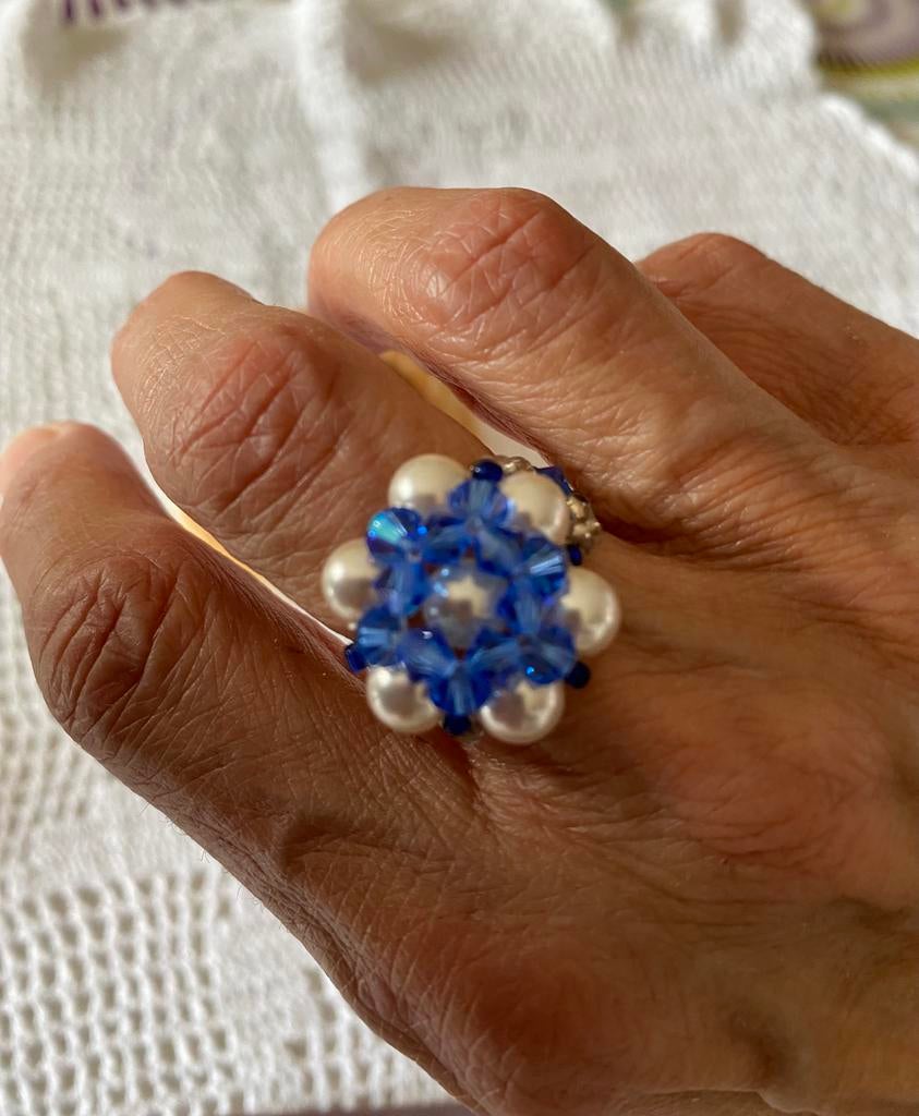 Bague en perles turquoise et nacre, Bijoux, Sacs & Beauté, Enlèvement ou Envoi, Bleu