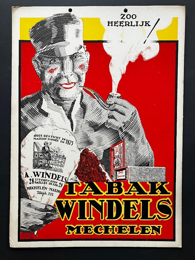 vintage reclameaffiche Huis Windels Tabak Mechelen cardboard, Ophalen