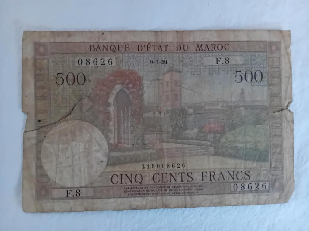 billet 500 Francs Maroc 1950, Enlèvement ou Envoi, Billets en vrac