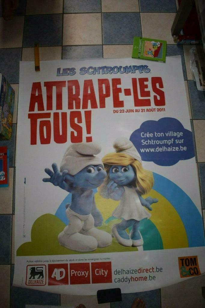 GRANDE Affiche "Les schtroumpfs" Action  Delhaize  PEYO, Ophalen, Gebruikt, Overige Smurfen, Overige typen