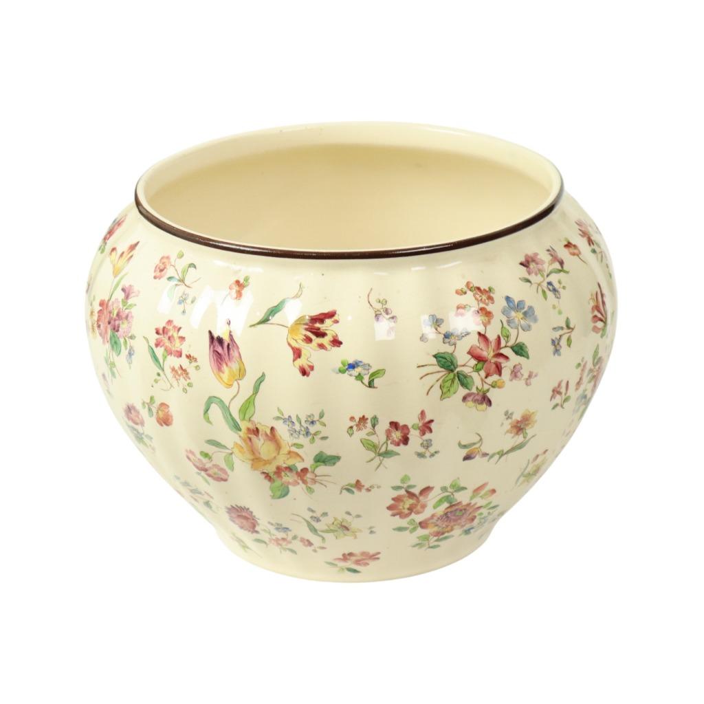 Grote Polychrome Bloempot Cache Pot Longchamp Frankrijk 36cm, 25 tot 40 cm, Gebruikt, Rond, Binnen