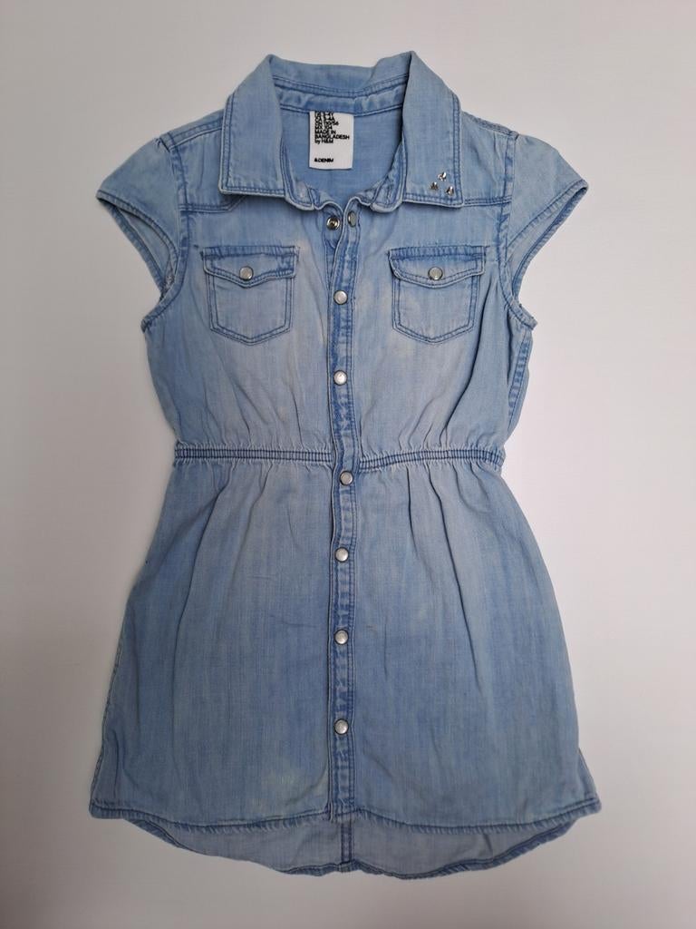 Mt 104 Denimjurk met kapmouwen en drukknopen, Kinderen en Baby's, Kinderkleding | Maat 104, Gebruikt, Meisje, H&M, Ophalen of Verzenden