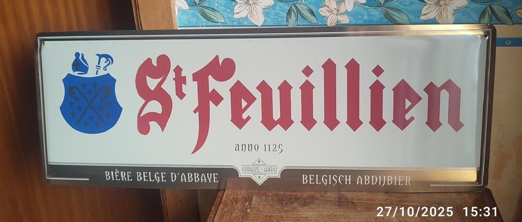 Plaque en métal .
Bière St-FEUILLIEN ., Collections, Enlèvement, Utilisé, Panneau, Plaque ou Plaquette publicitaire, Autres marques