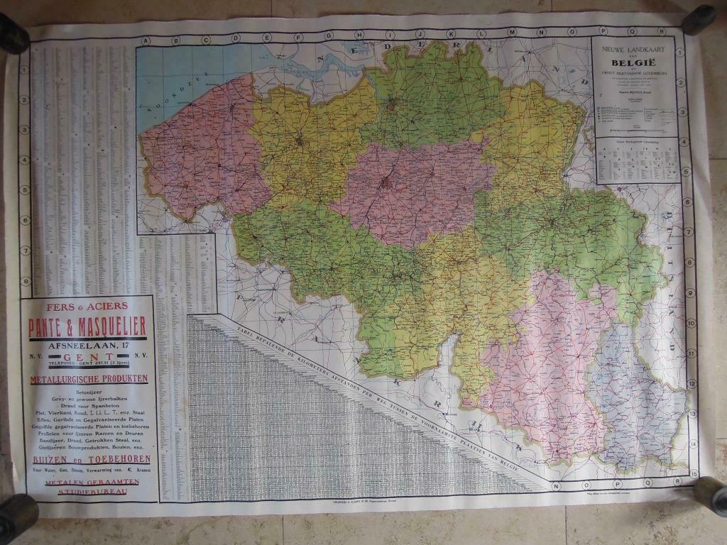 landkaart België 70 x 100 Fers & Aders geen datum voor 1950, Gelezen, Ophalen of Verzenden, Landkaart, Bieveveld