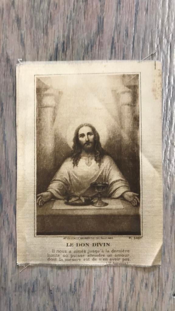 Le bon divin  op textiel zijde, Verzenden, Gebruikt, Overige typen, Christendom | Katholiek