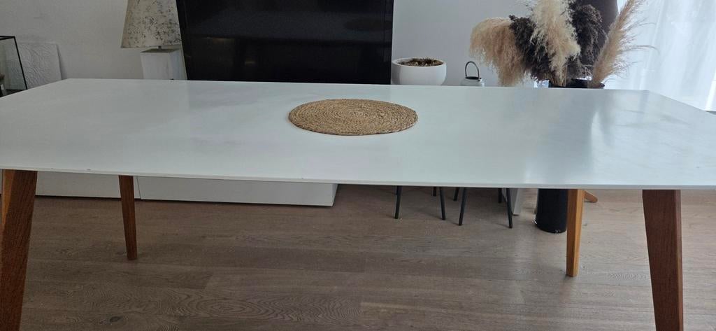 Eetkamertafel modern - wit en hout, Ophalen