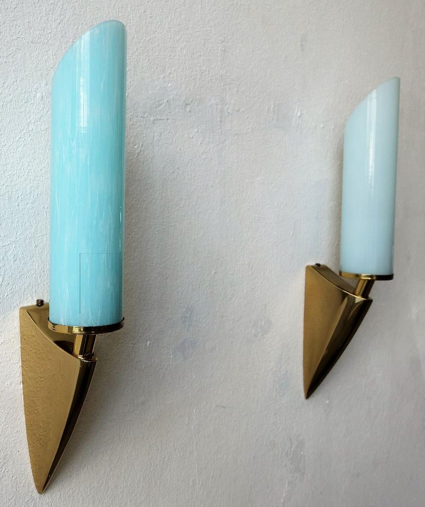 Vintage Art Deco set wandlampen messing Murano Regency, Huis en Inrichting, Ophalen, Gebruikt, Glas, Art Deco wandlamp messing Murano vintage retro