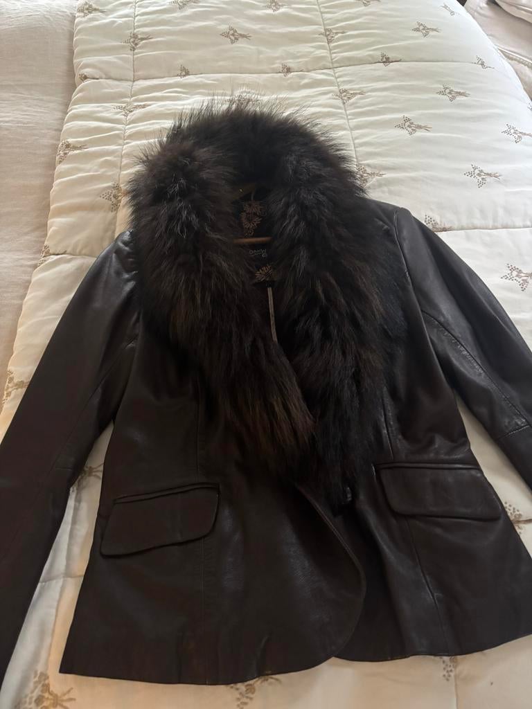 Lederen blazer met kraag die je kan afnemen, Taille 42/44 (L), Enlèvement ou Envoi, Comme neuf, Brun