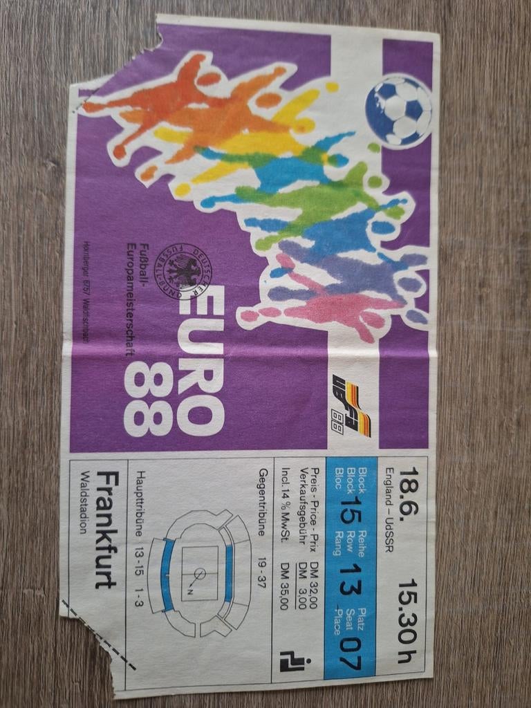 Oud inkomticket Euro 88 England-UdSSR, Tickets en Kaartjes