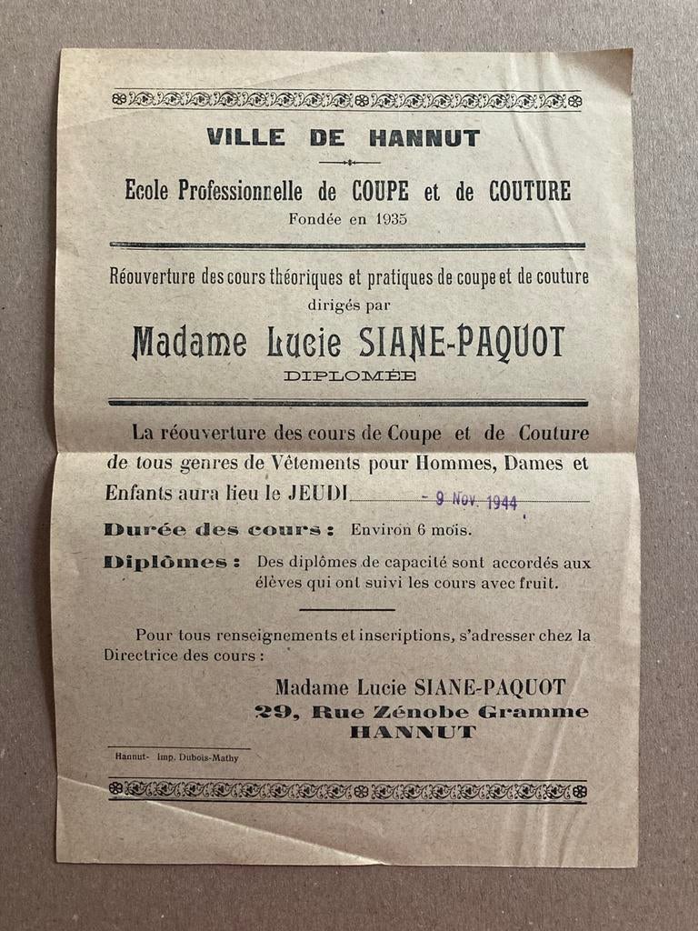 Hannut - publicité école de coupe et de couture, Divers, Enlèvement ou Envoi