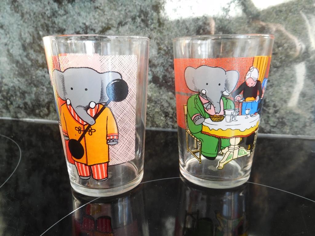 2 verres vintages Babar, Collections, Verres & Petits Verres, Comme neuf, Enlèvement ou Envoi