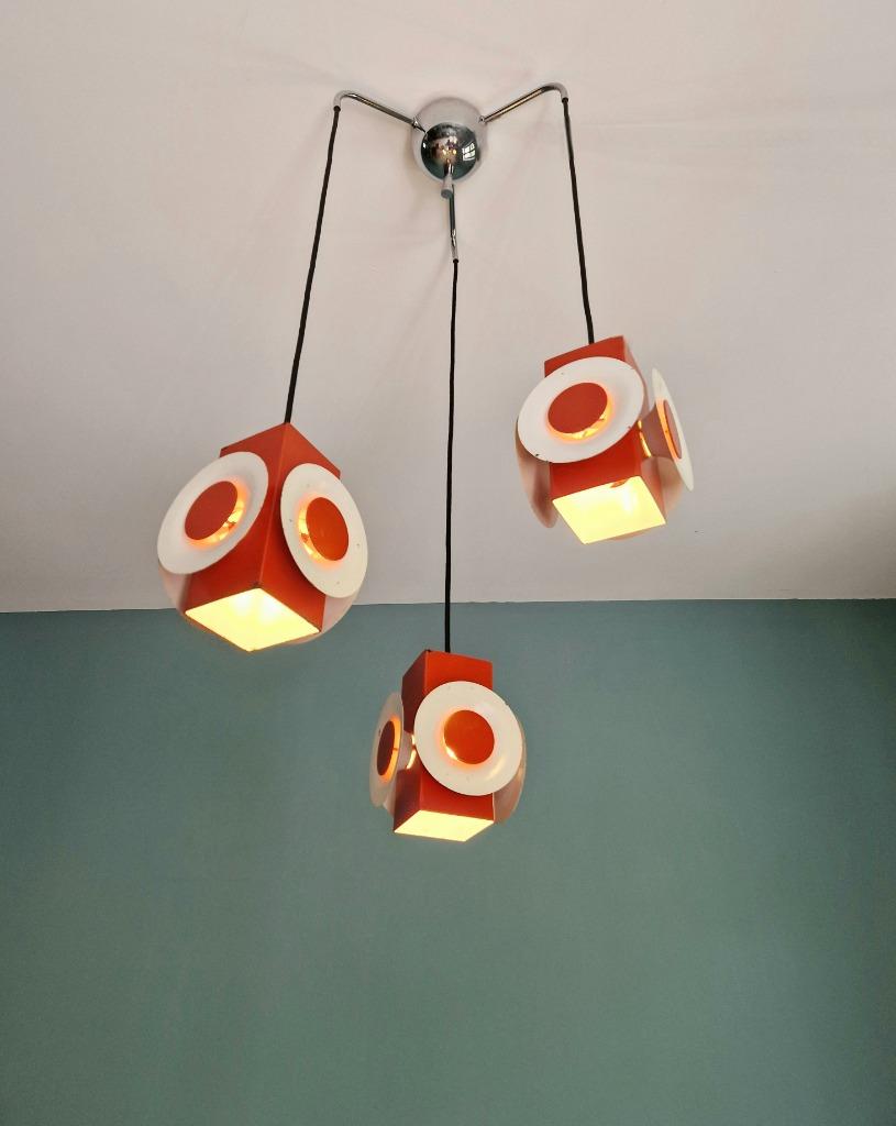 Space Age kroonluchter, oranje gelakt metaal, RAAK, 1970, Antiek en Kunst, Ophalen of Verzenden