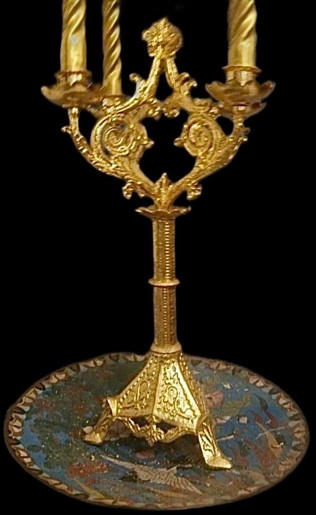 Kandelaar Antiek Brons Verguld Neogotisch Kerk Neogotiek, Verzenden, Koper of Brons