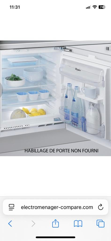 Refrigerateur Whirlpool ARZ005/A+, Neuf, 85 à 120 cm, Sans bac à congélation, Enlèvement