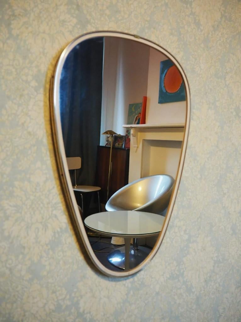 Mid-century messing spiegel, 1960s, Ophalen, Minder dan 50 cm, Zo goed als nieuw, Minder dan 100 cm
