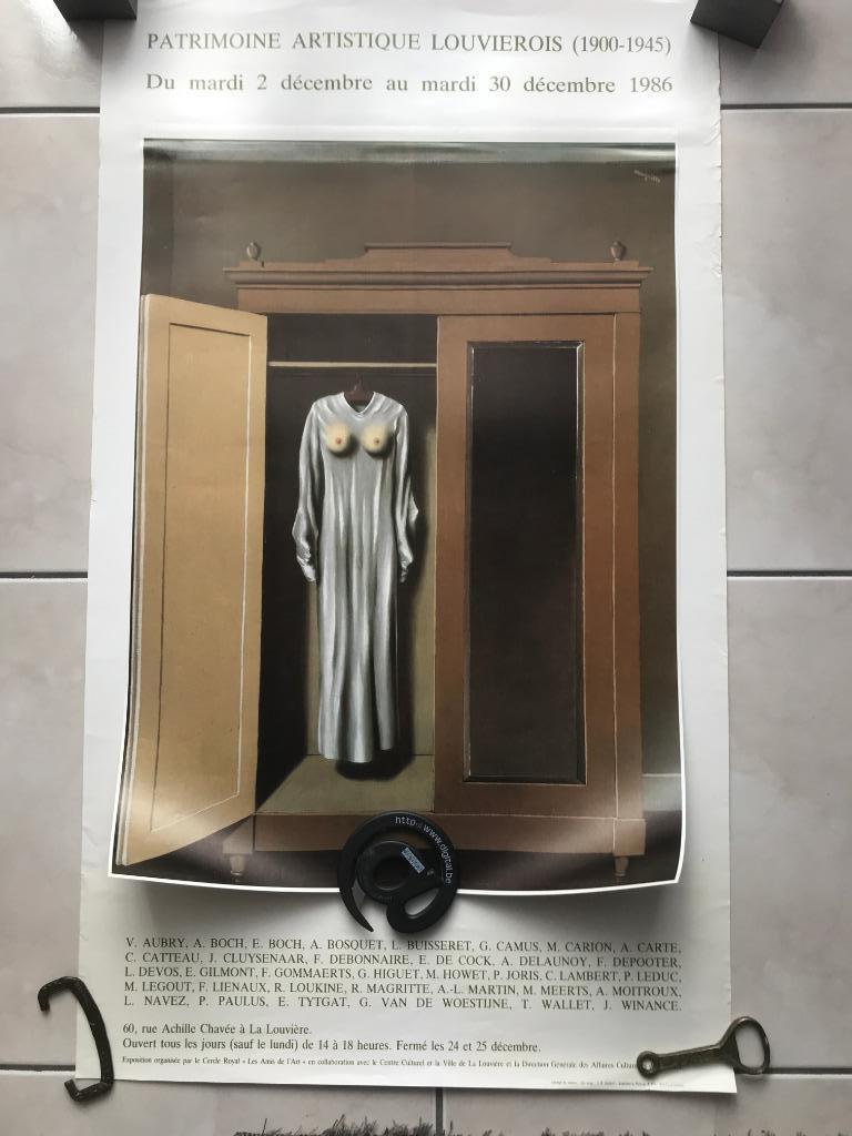 Affiche, expo. La Louvière 1986 Surréalisme, Magritte, Collections, Envoi, Utilisé, Affiche ou Poster pour porte ou plus grand