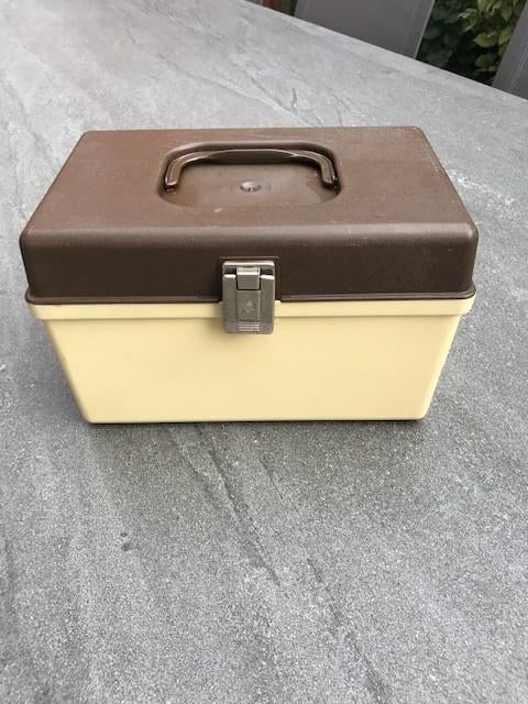 vintage naaidoos - beige met bruin deksel jaren'60/15x25x15, Verzamelen, Retro, Ophalen of Verzenden