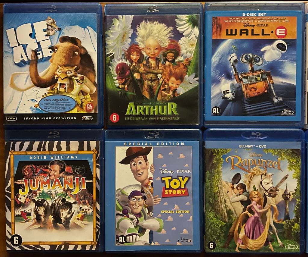 12 blu-ray 50 euro - kids Toy Story Shrek Ice Age Jimanji, Cd's en Dvd's, Ophalen, Zo goed als nieuw