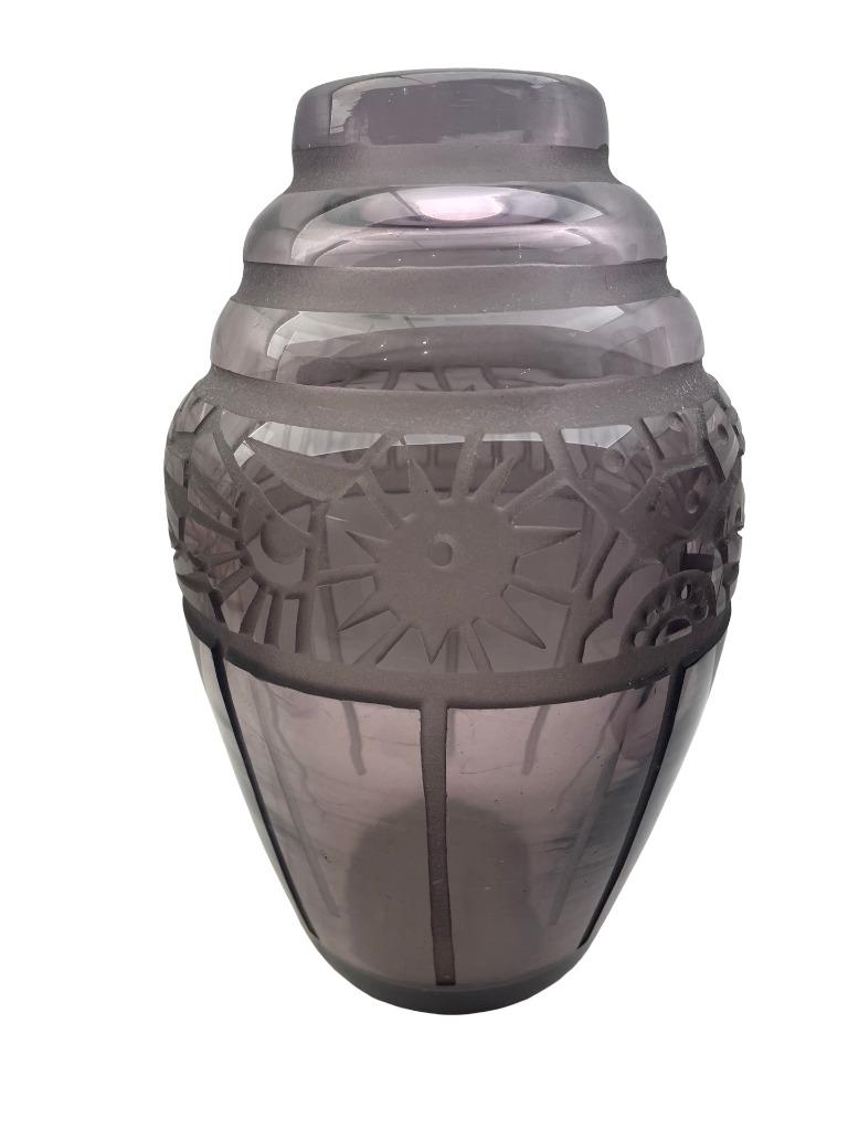 Vase Art Déco améthyste signé Muller Frères Lunéville 1930, Antiquités & Art, Enlèvement ou Envoi