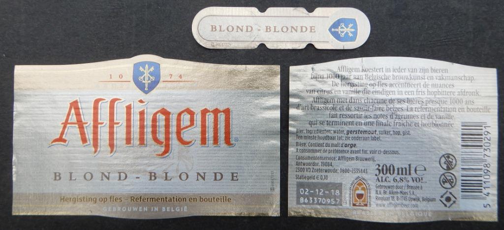 Bieretiket Affligem blond Brouwerij Alken-Maes (2m7), Ophalen of Verzenden, Gebruikt, Overige typen, Overige merken