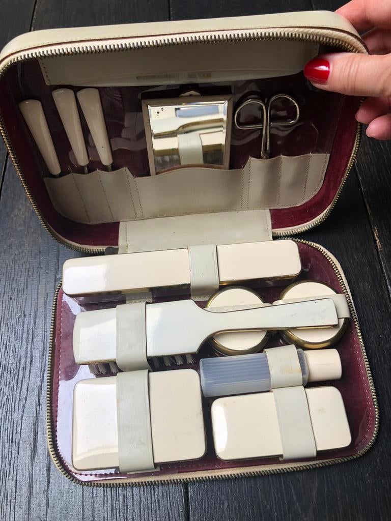 Vintage ecru beauty koffertje, Enlèvement ou Envoi, Utilisé, Beige, Avec miroir(s)