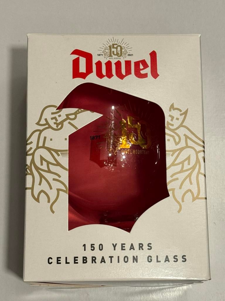 Duvel glas 150 jaar in doos, Ophalen of Verzenden, Nieuw, Bierglas