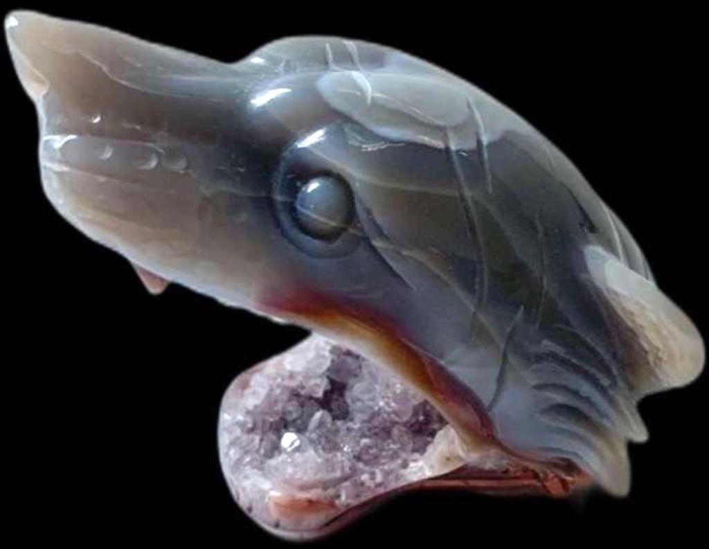 Agaat Tijger Kop Beeld Kwarts Amethist Amethyst, Verzamelen, Verzenden