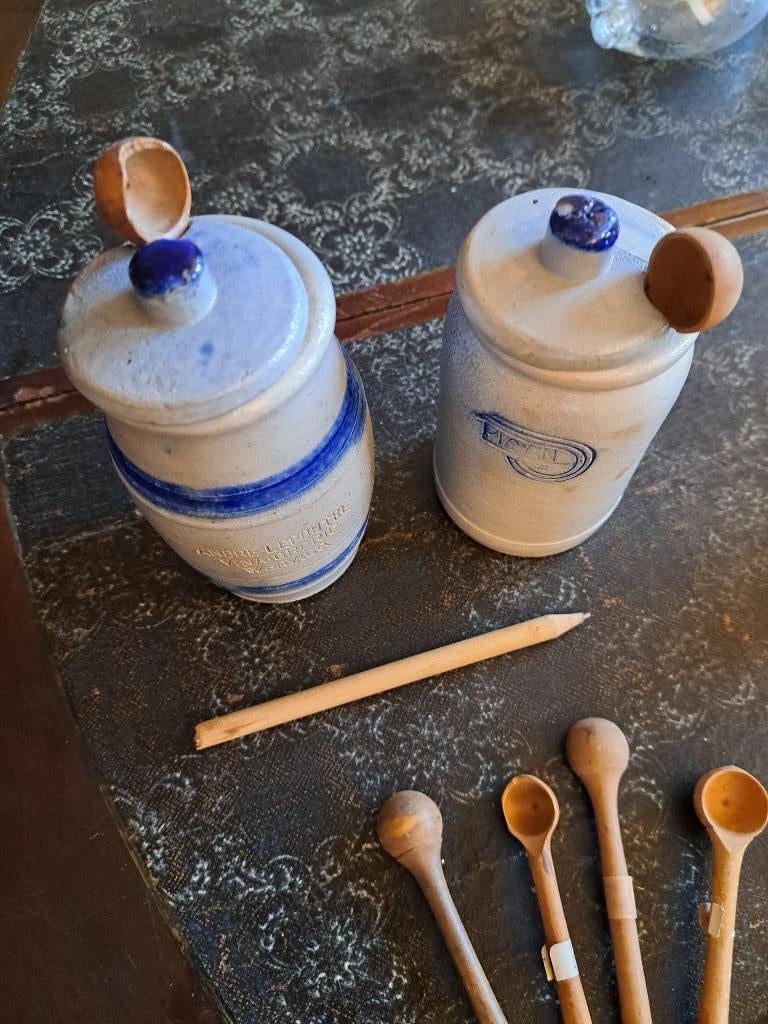 Mosterdpotten met mosterdlepels, Antiek en Kunst, Ophalen of Verzenden