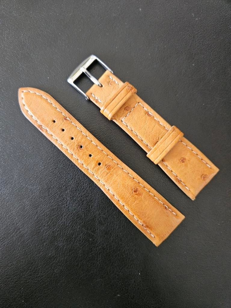 Bracelet montre cuir d'autruche miel 20mm, Ophalen of Verzenden, Gebruikt, Leer