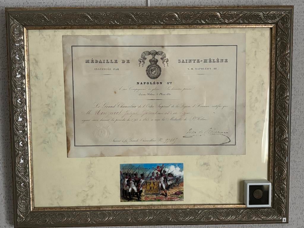 Diploma Sint-Helena medaille, Verzamelen, Ophalen of Verzenden, Lintje, Medaille of Wings
