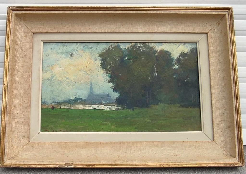 huile sur toile paysage signe maurice de meyer, Ophalen of Verzenden