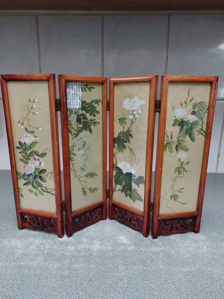 Mini paneel / paravent / handgeschilderd / hout & glas /, Antiek en Kunst, Ophalen