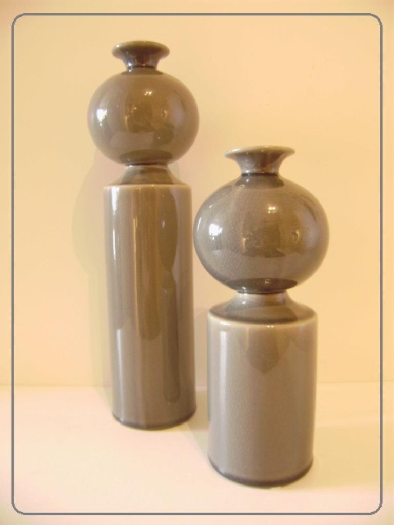 DESIGN : Set vazen uit de >>> PTMD COLLECTIE <<< grijs email, Ophalen, Nieuw, Aardewerk of Porselein, Minder dan 50 cm