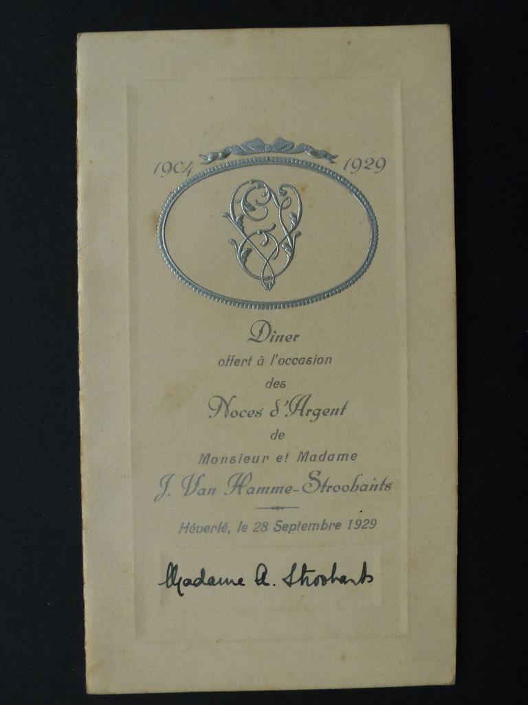 noces d'argent tres ancien double menu 1929, Envoi