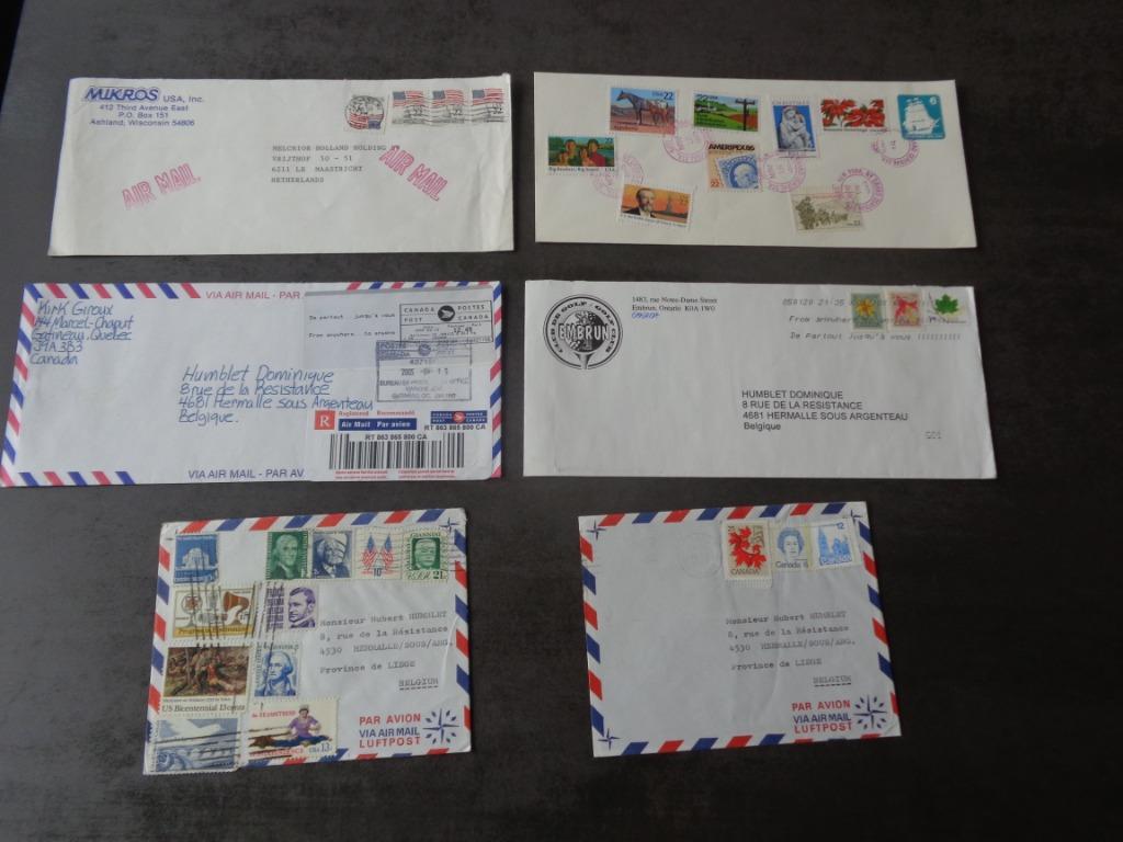 6 plis divers par avion USA et Canada, Timbres & Monnaies, Lettres & Enveloppes | Étranger, Enlèvement