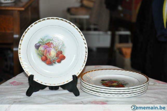 5 assiettes a dessert nimy decor au fruit, Antiquités & Art, Enlèvement ou Envoi