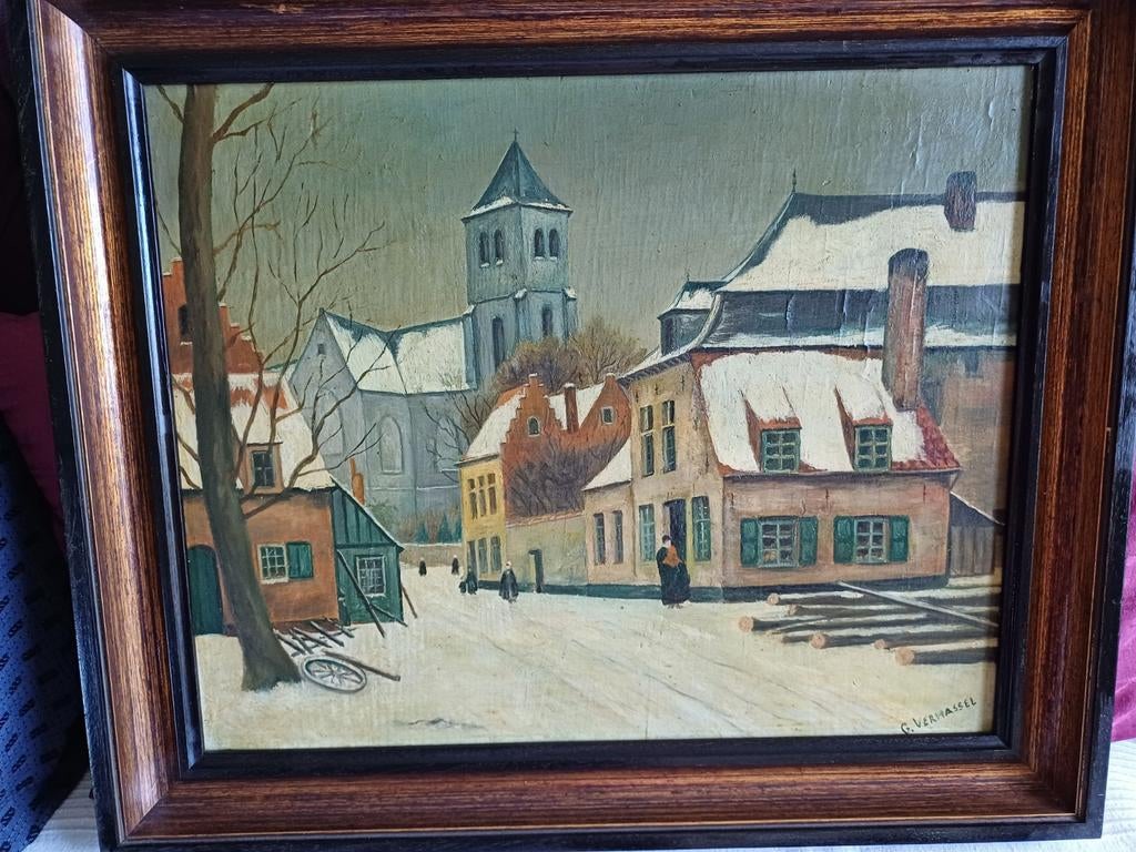 Olieverfschilderij op paneel  G.Verhassel, Enlèvement