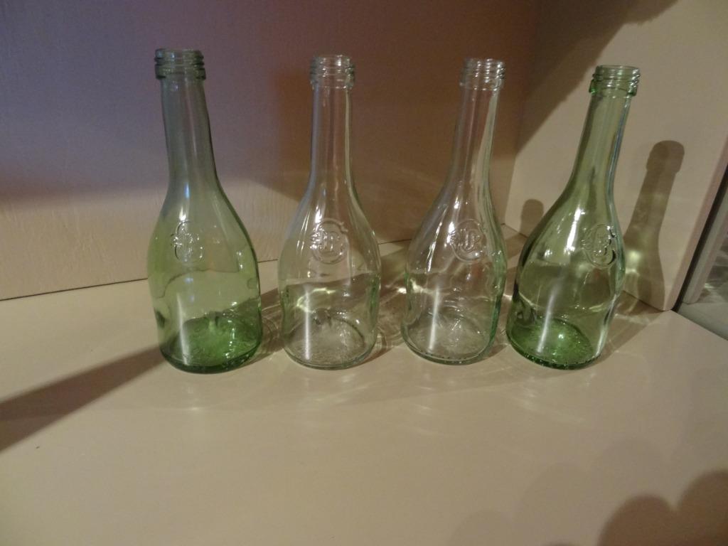 4 glazen flesjes / vazen, Enlèvement ou Envoi, Comme neuf, Verre, Moins de 50 cm