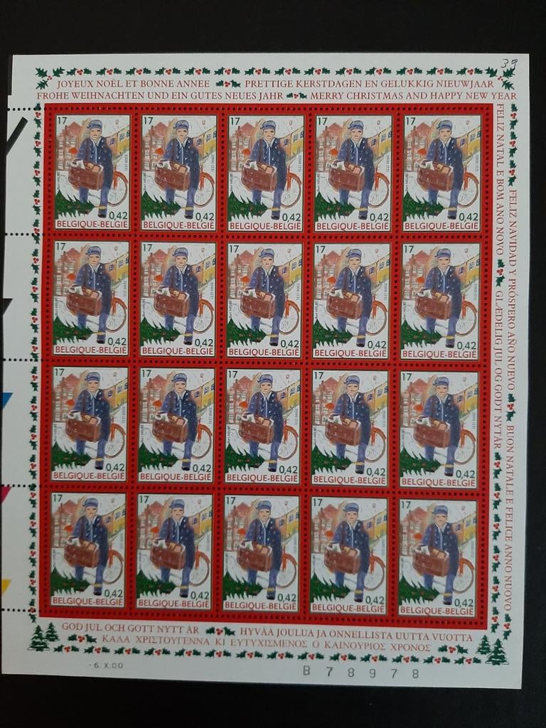 België: 2942** volledig vel Kerstmis en Nieuwjaar 2000, Postzegels en Munten, Postzegels | Europa | België, Kerst, Verzenden, Orginele gom
