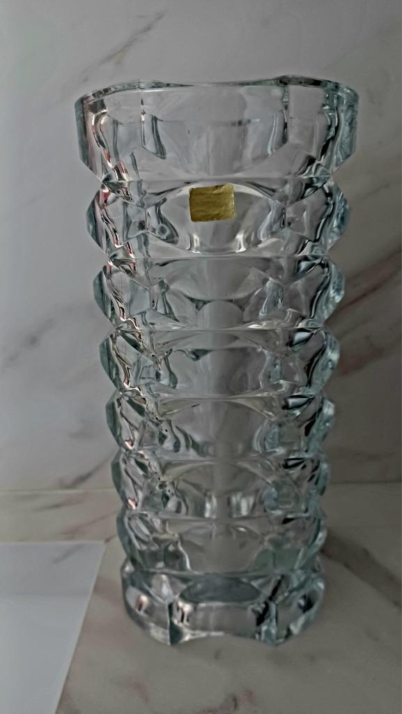 heldere zware glas-kristalvaas gemaakt in  Frankrijk, Moins de 50 cm, Autres couleurs, Comme neuf, Verre