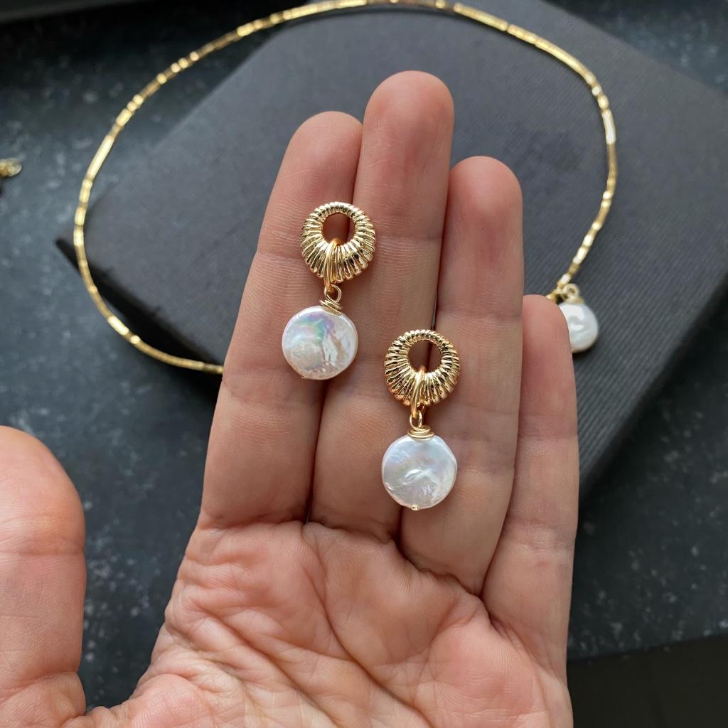Oorbellen natuurlijke parel verguld met 14k goud, Ophalen of Verzenden, Nieuw, Wit, Hangers