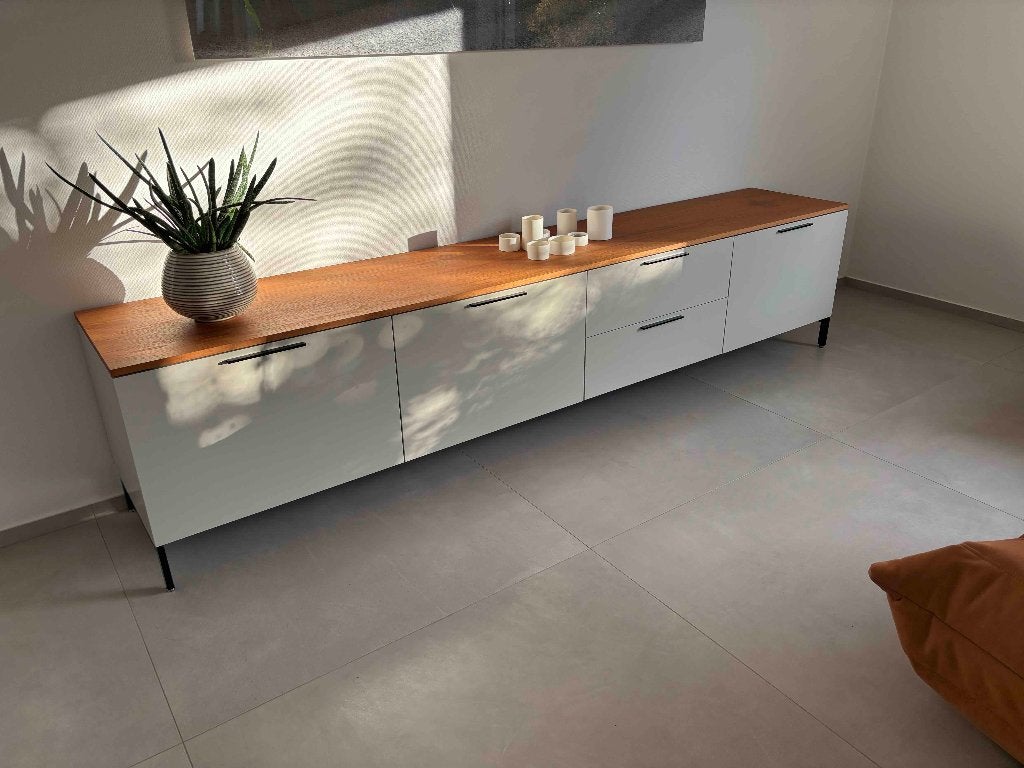 Pastoe Pure Dressoir 250X58X45 Walnut, Ophalen, Gebruikt, Met lade(s), 200 cm of meer