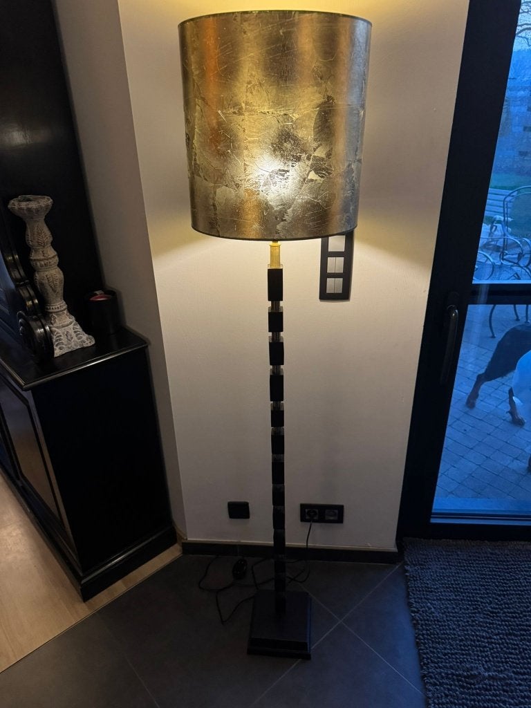 Staande lamp vloerlamp zwart met goud – incl. gouden kap, Ophalen, Meerkleurig, Overige stijlen, Zo goed als nieuw