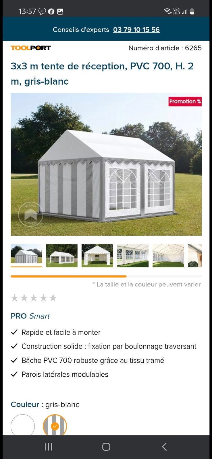 Tonnelle solide gris blanc 3x3m Tbe a Bredene, Jardin & Terrasse, Enlèvement